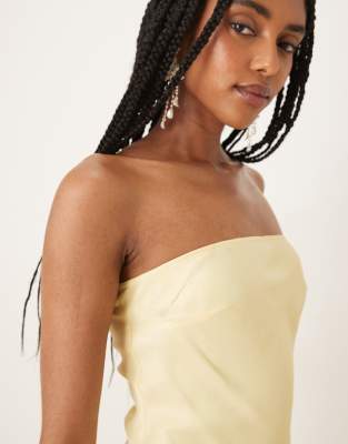 Asos Design Satin Bandeau Bias Maxi Dress In Yellow