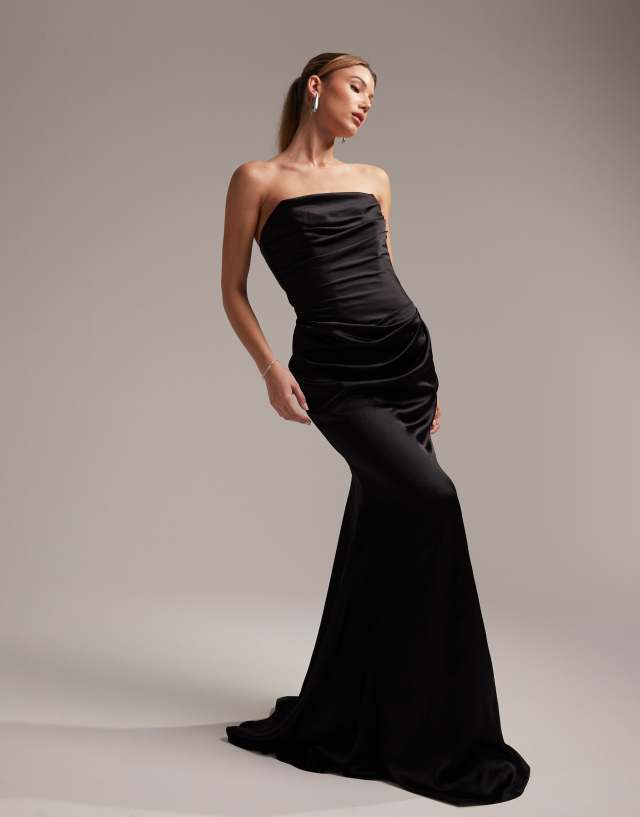 black bridesmaid dresses asos DESIGN satin bandeau maxi dress in Evening dress Aeropostale Juniors Black Overlay Printables-Wedding The regular fit design Metal Colour:Silver