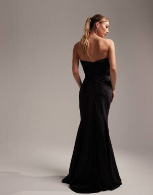 ASOS DESIGN satin bandeau bridesmaid maxi dress in black | ASOS