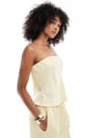 [ASOS DESIGN] ASOS DESIGN satin bandeau longline trapeze top in buttermilk (part of a set)-Yellow M Buttermilk