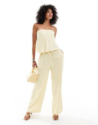 Asos Design Satin Bandeau Longline Trapeze Top In Yellow