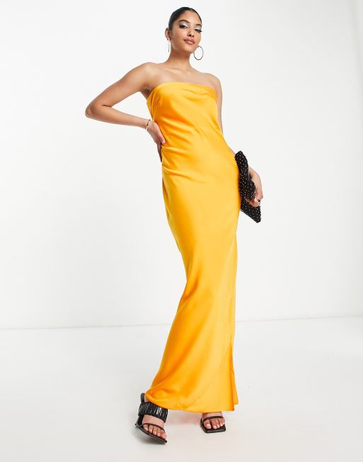 ASOS DESIGN satin bandeau maxi dress with cowl back in orange