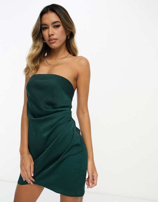 ASOS DESIGN satin midi slip dress with velvet bodice detail in forest green