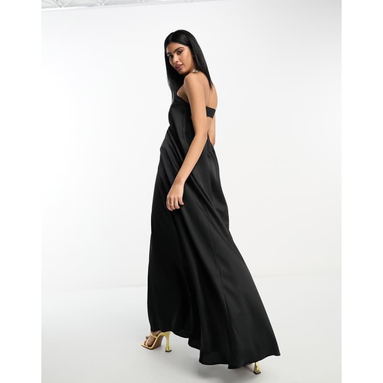 ASOS DESIGN satin halter maxi dress with fringe scarf detail in