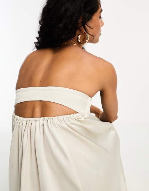 ASOS DESIGN satin bandeau trapeze midi dress in champagne | ASOS