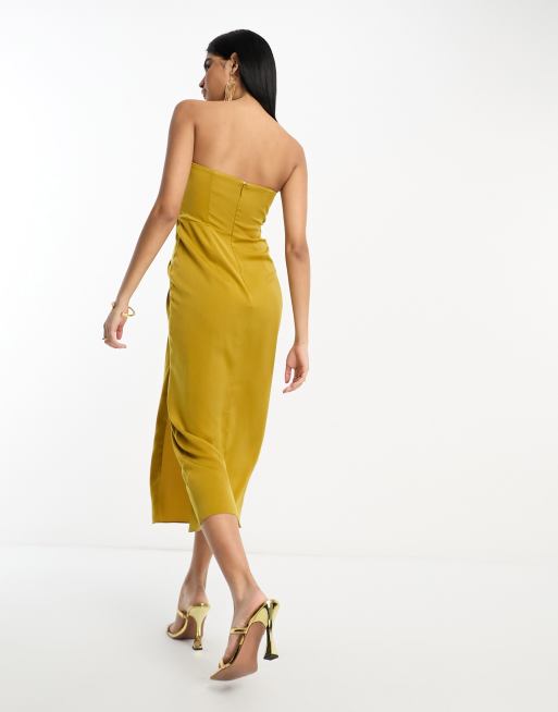 ASOS DESIGN seamless bandeau midi dress in khaki