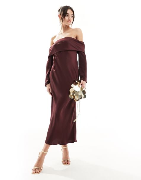 Dark red wedding guest dress sale