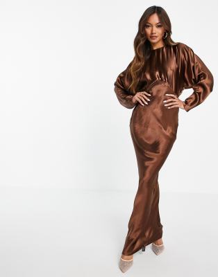 long brown satin dress