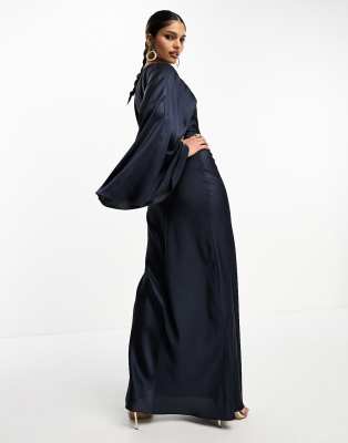 asos design satin batwing bias cut maxi dress waisted in navy Size:38 FR Black Velvet Mock Neck bump12 Design wrap Elevate your wardrobe with