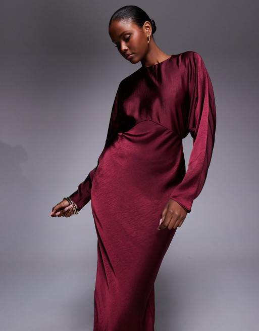strapless open back dress Women's Christina Flared Batwing Sleeved Silk Floor Length Dress XS/S/M/L/XL/XXL/Customize Deep Red Mean Blvd, Deep Red / Xs main image 1