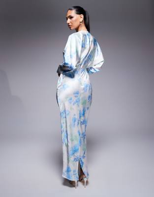 ASOS DESIGN satin batwing maxi dress in ivory ground floral