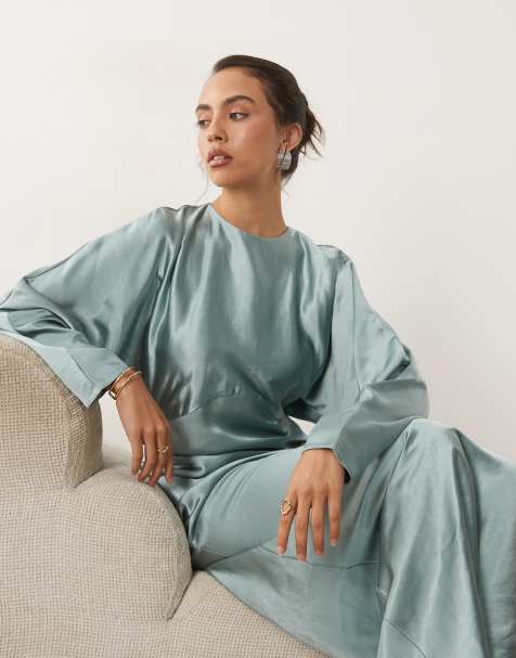 ASOS DESIGN satin batwing maxi dress in light blue - view 1