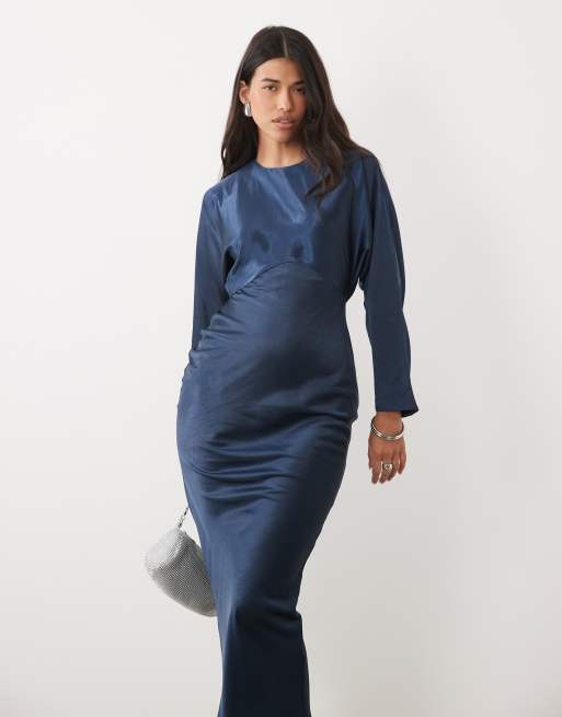 ASOS DESIGN satin batwing maxi dress in navy, 2 of 4