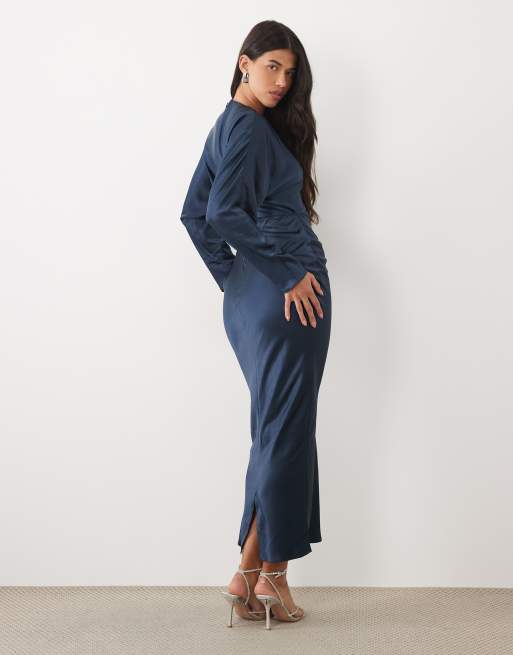 ASOS DESIGN satin batwing maxi dress in navy, 4 of 4