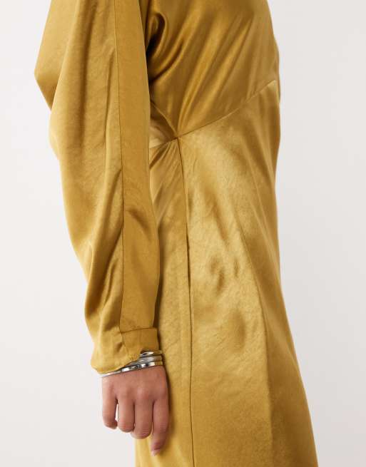 ASOS DESIGN satin batwing maxi dress in ochre, 3 of 4