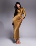 [ASOS DESIGN] ASOS DESIGN satin batwing maxi dress in olive-Green 12 Olive