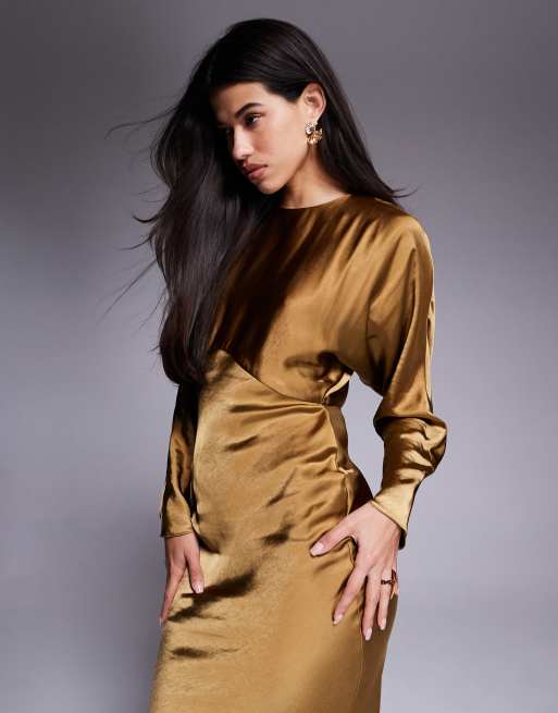 ASOS DESIGN satin batwing maxi dress in olive