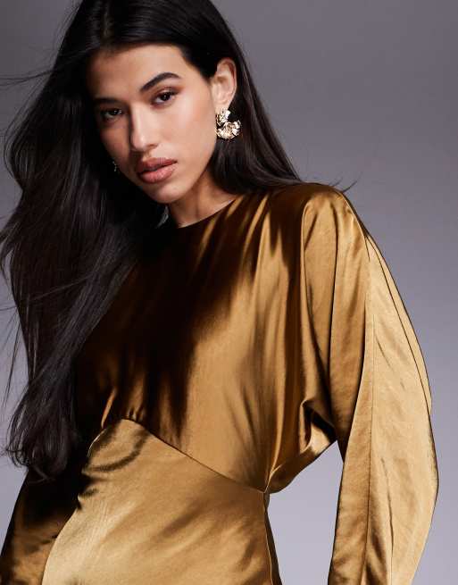 ASOS DESIGN satin batwing maxi dress in olive