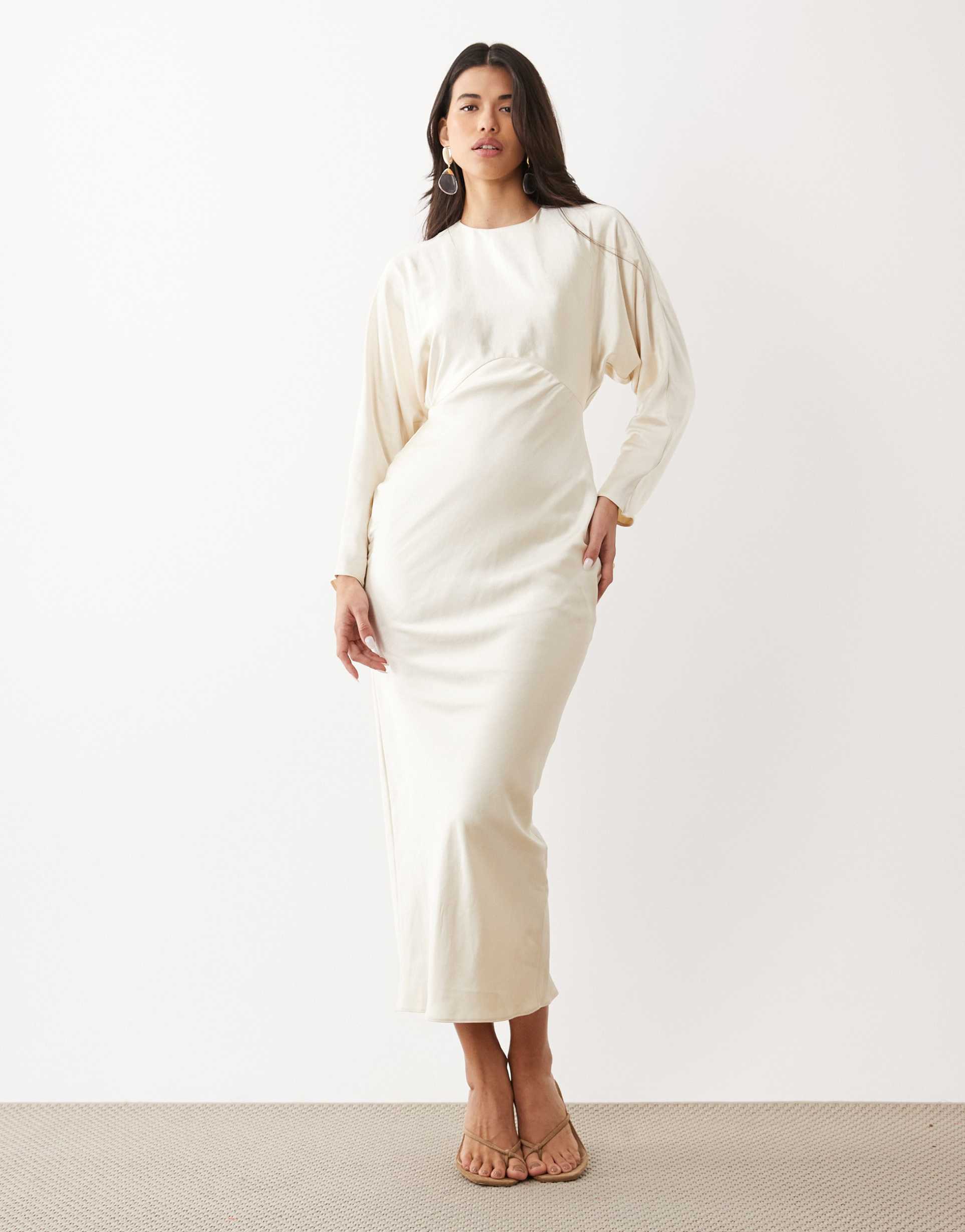 asos design satin batwing maxi dress in oyster