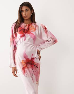 asos design satin batwing bias cut maxi dress in oyster ASOS DESIGN + ASOS DESIGN batwing bias cut maxi dress in oyster