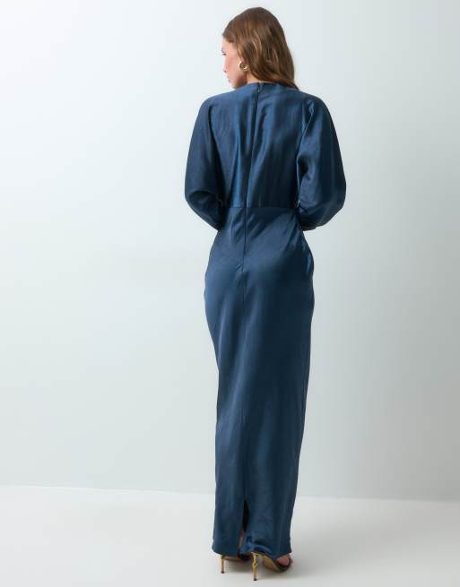 ASOS DESIGN satin batwing maxikjole i navy, 3 af 4