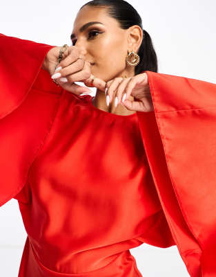 ASOS DESIGN satin batwing sleeve mini dress in red | ASOS
