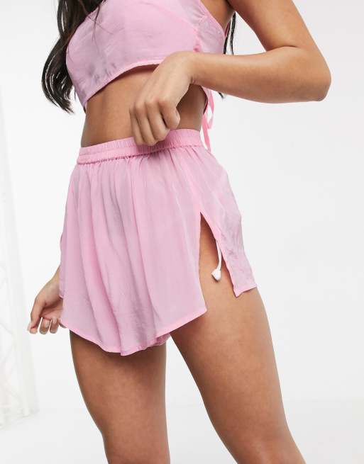 ASOS DESIGN satin beach short co-ord in dolly pink