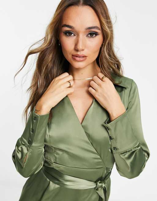 Belted wrap front midi dress outlet