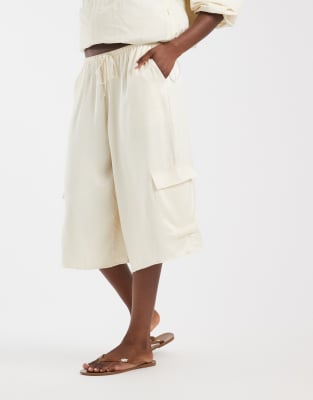 Asos Design Satin Bermuda Cargo Shorts In White