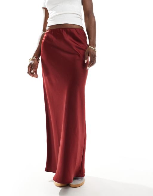 ASOS DESIGN satin bias cut maxi skirt in burgundy ASOS