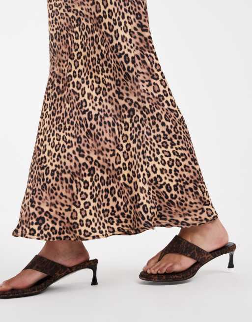 ASOS DESIGN satin bias cut maxi skirt in leopard print, 4 of 6