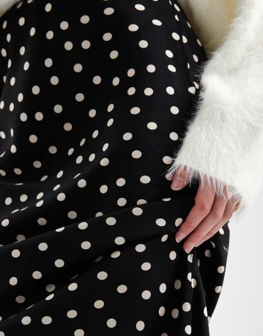 ASOS DESIGN satin bias cut maxi skirt in polka dot print, 3 of 5