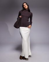 Vila satin maxi skirt in olive green