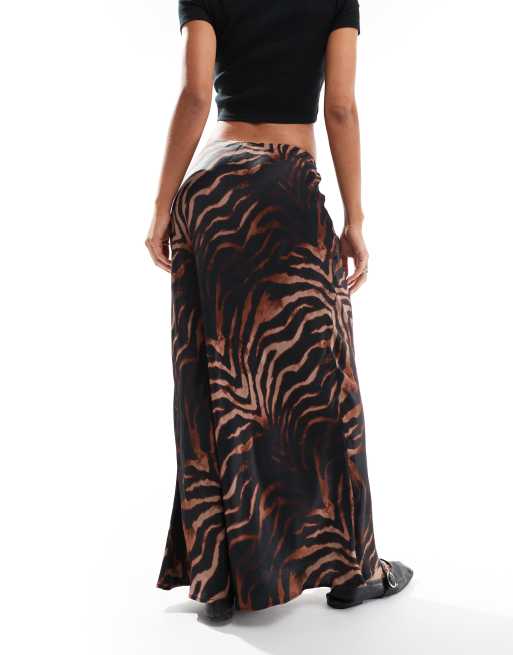 ASOS DESIGN satin bias cut maxi skirt in zebra print, 5 of 5
