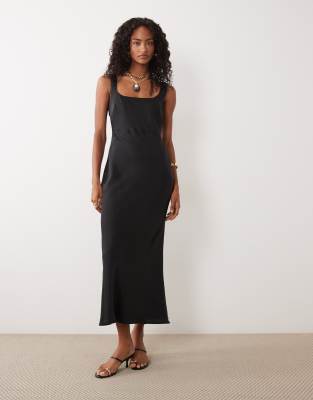 Asos Design Satin Bias Cut Midaxi Dress In Black