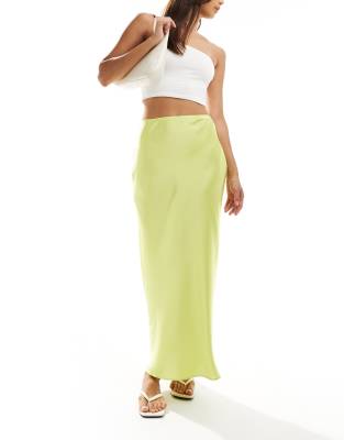 Asos Design Satin Bias Cut Midaxi Skirt In Chartreuse-green