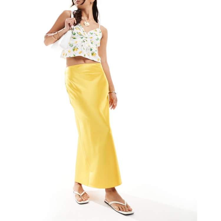ASOS DESIGN satin bias cut midi skirt in yellow ASOS