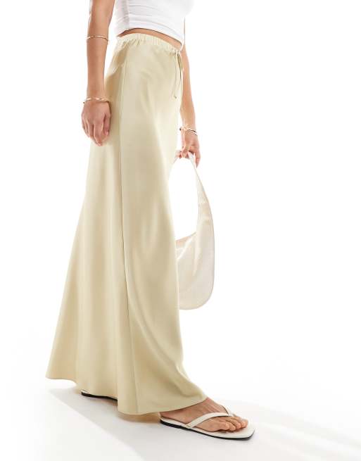 ASOS DESIGN satin bias cut tie waist maxi skirt in champagne