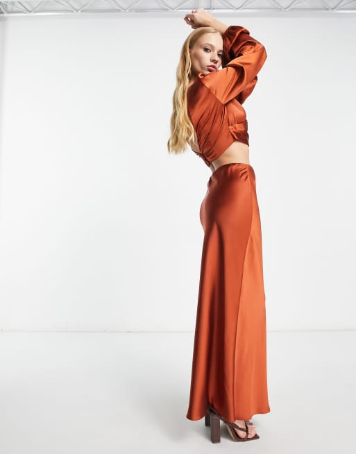 ASOS DESIGN satin bias maxi skirt co ord in rust ASOS