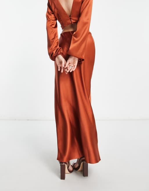 Rust satin maxi clearance skirt