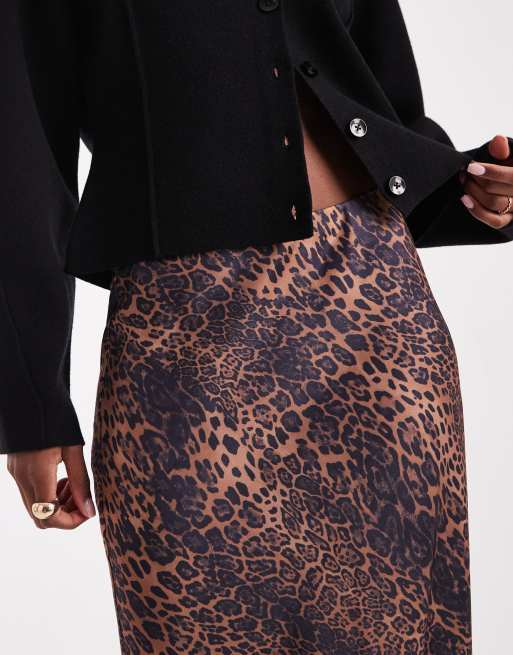 ASOS DESIGN satin bias maxi skirt in animal print