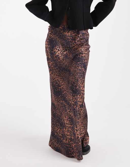 ASOS DESIGN satin bias maxi skirt in animal print