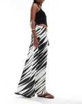 ASOS DESIGN satin bias maxi skirt in black and white abstract stripe-Multi