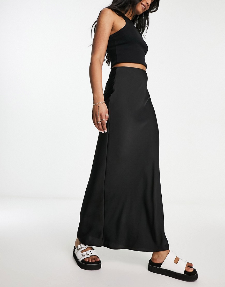 Asos Design Satin Bias Maxi Skirt In Black