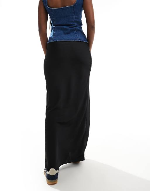 ASOS DESIGN satin bias maxi skirt in black, 4 of 5