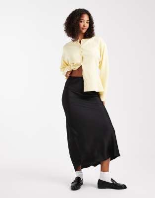 ASOS DESIGN satin bias maxi skirt in black | ASOS