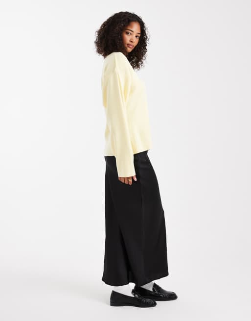 ASOS DESIGN satin bias maxi skirt in black