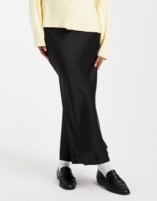 ASOS DESIGN satin bias maxi skirt in black