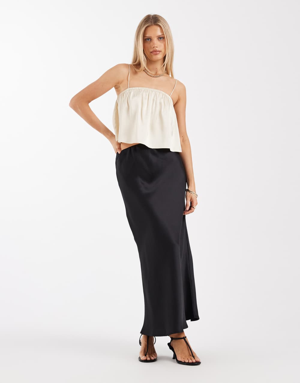 ASOS DESIGN satin bias maxi skirt in black