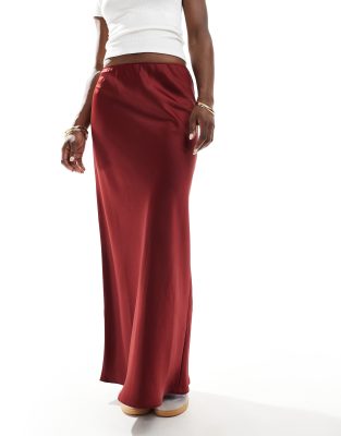 ASOS DESIGN satin bias maxi skirt in burgandy Sale